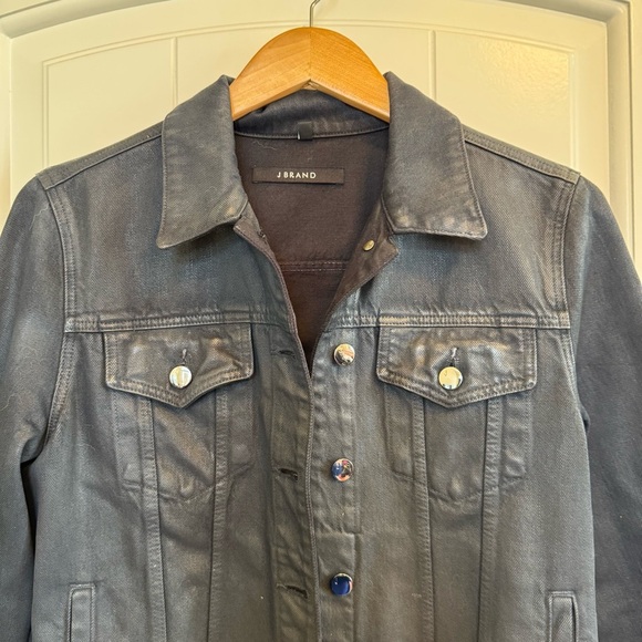 🌈 6/$60, J Brand, Black, Distressed, Wax Cotton, Denim, Jacket, Size Medium - Picture 6 of 6